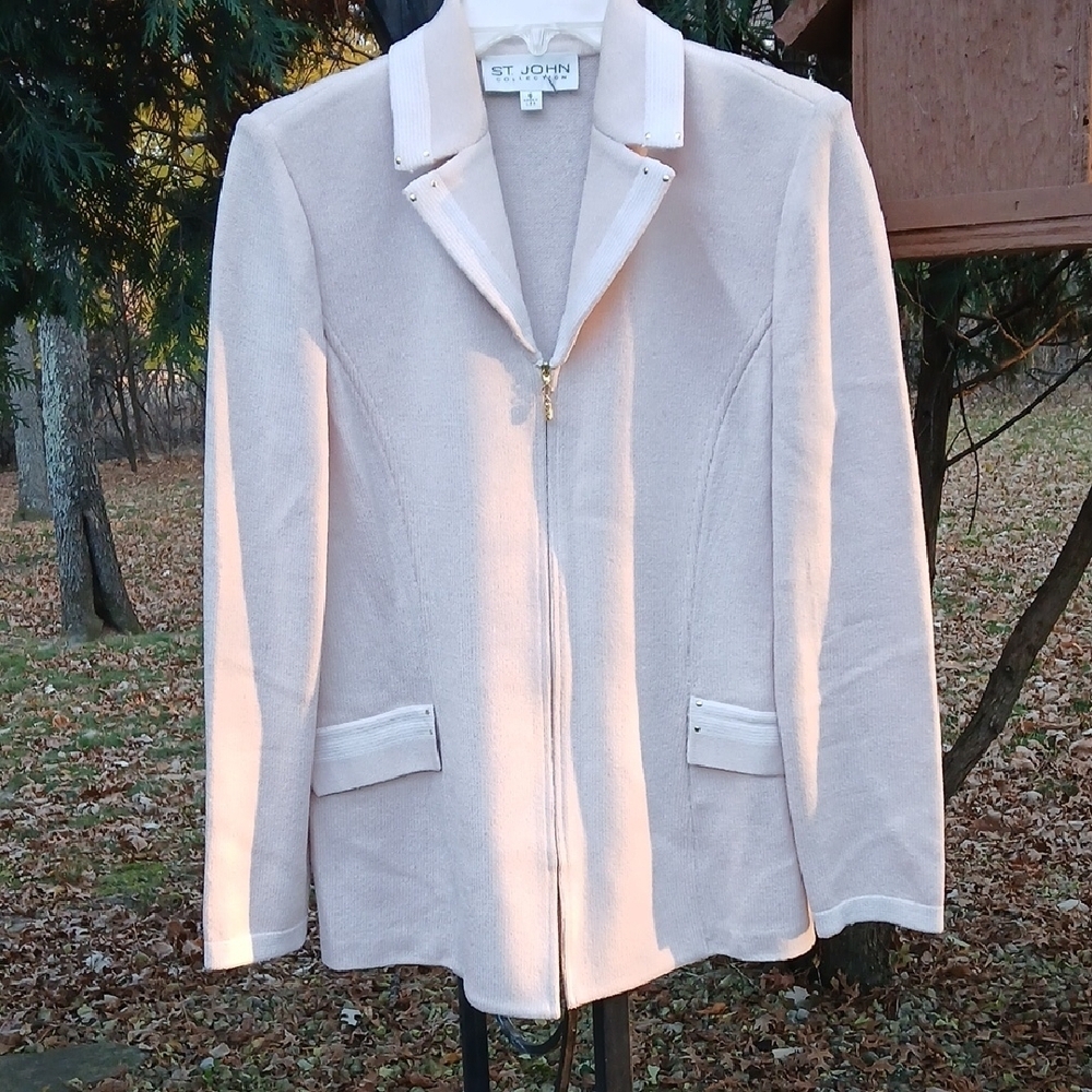St. John Knit Blazer/Jacket Blush Pink, Gold Zipper Size 6